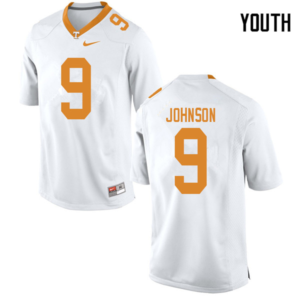 Youth #9 Garrett Johnson Tennessee Volunteers College Football Jerseys Sale-White - Click Image to Close